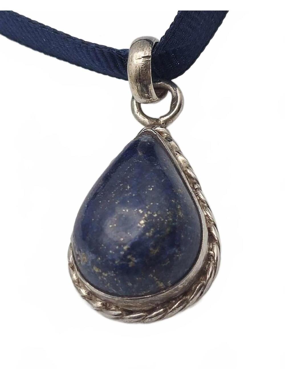 Lapis Lazuli Pendant in Silver Tone, Bezel and Deep Blue Color